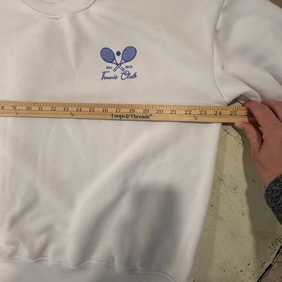 Wilo The Label Tennis Club White Crew Neck Sweater Size Med Preppy - Picture 3 of 8